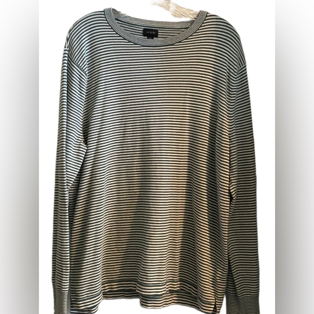 J crew green and white long sleeve striped cotton knit tee